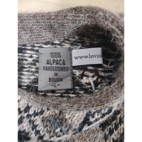 Invisible World 100% Alpaca V-Neck Sweater Large Hand Loomed Juneau Alaska - Picture 10 of 11